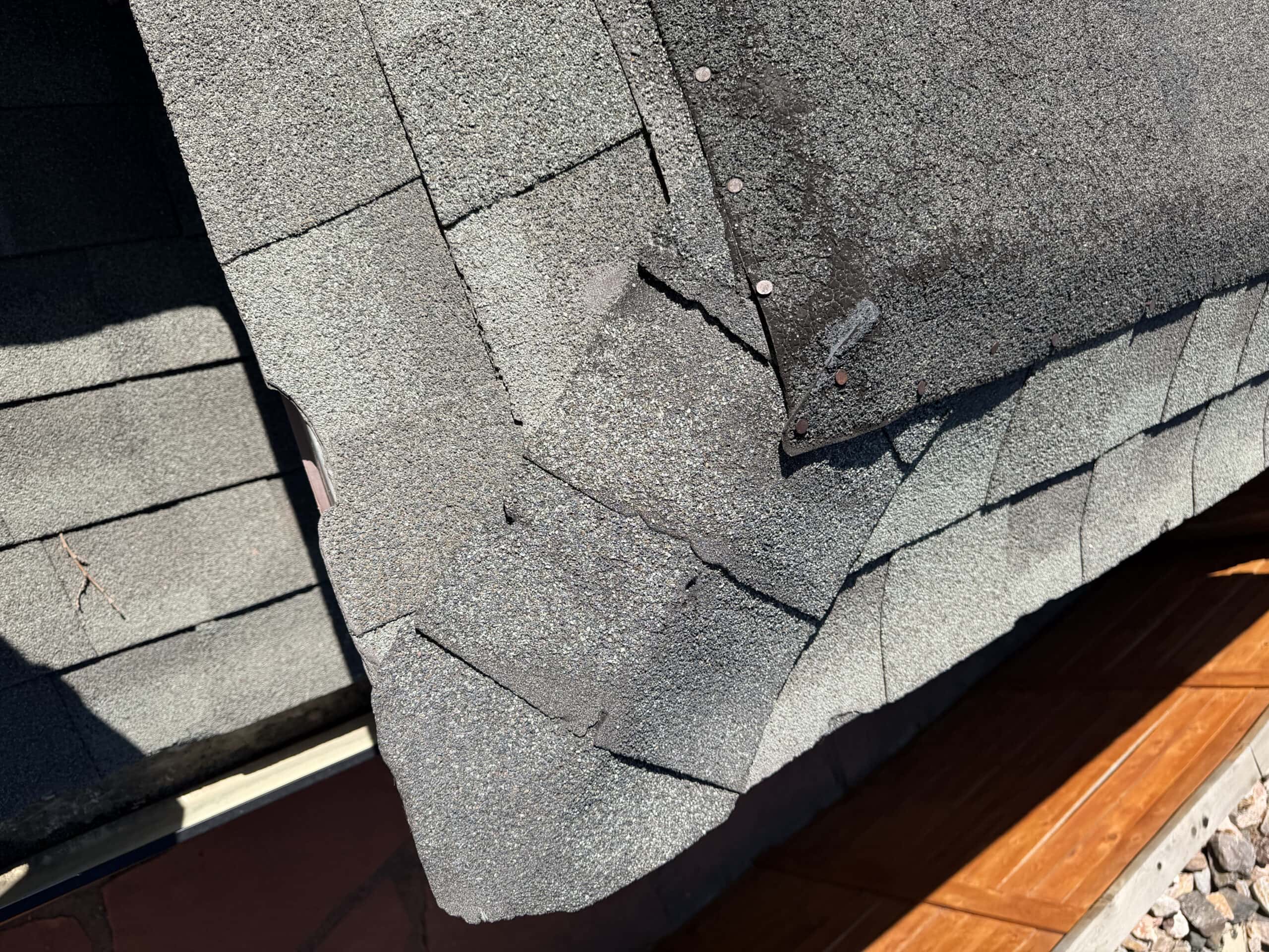 Roof transition and shingle condition inspected by RTII in Colorado Springs, Colorado