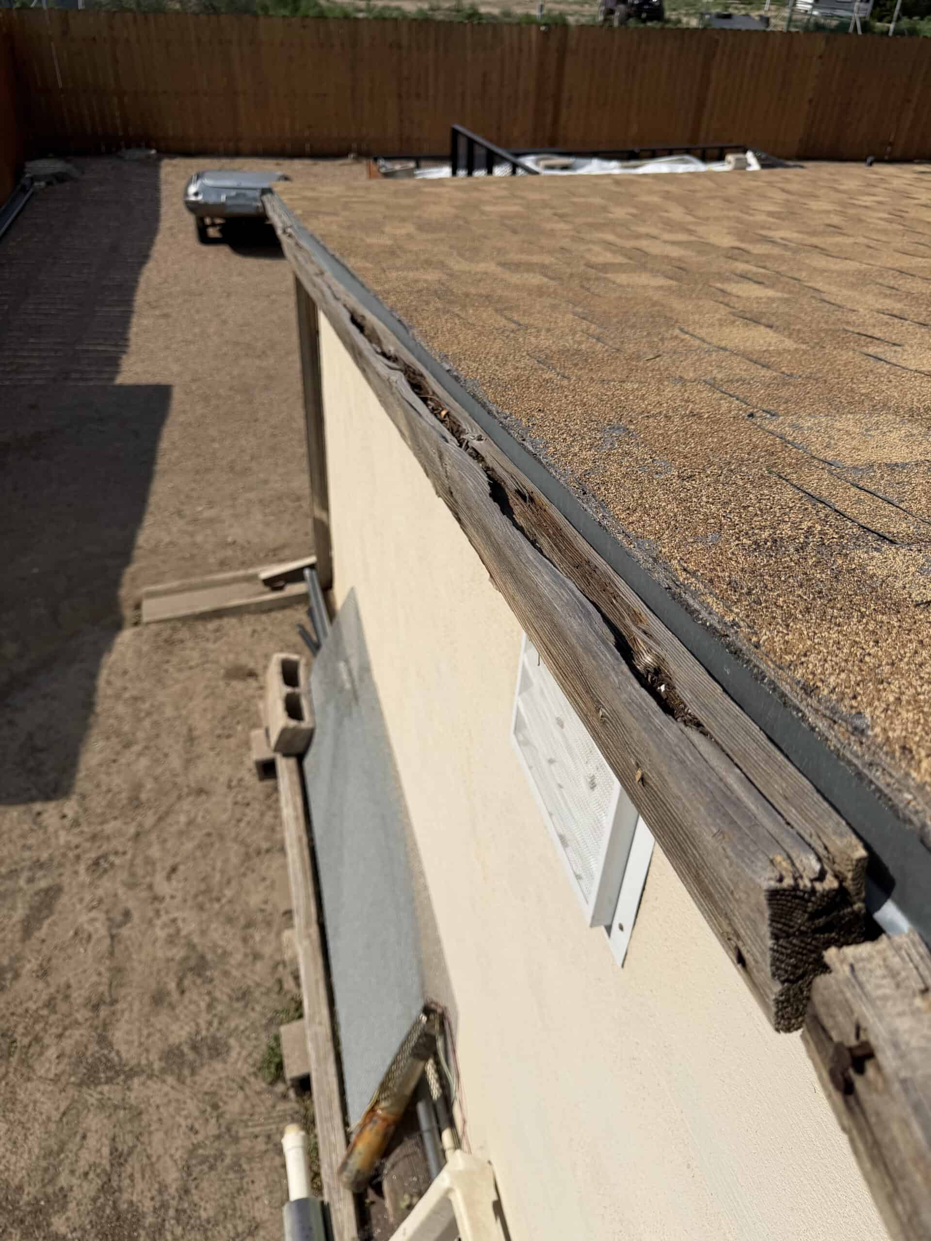 Fascia and roof edge condition documented by RTII during a roof inspection in Pueblo, Colorado