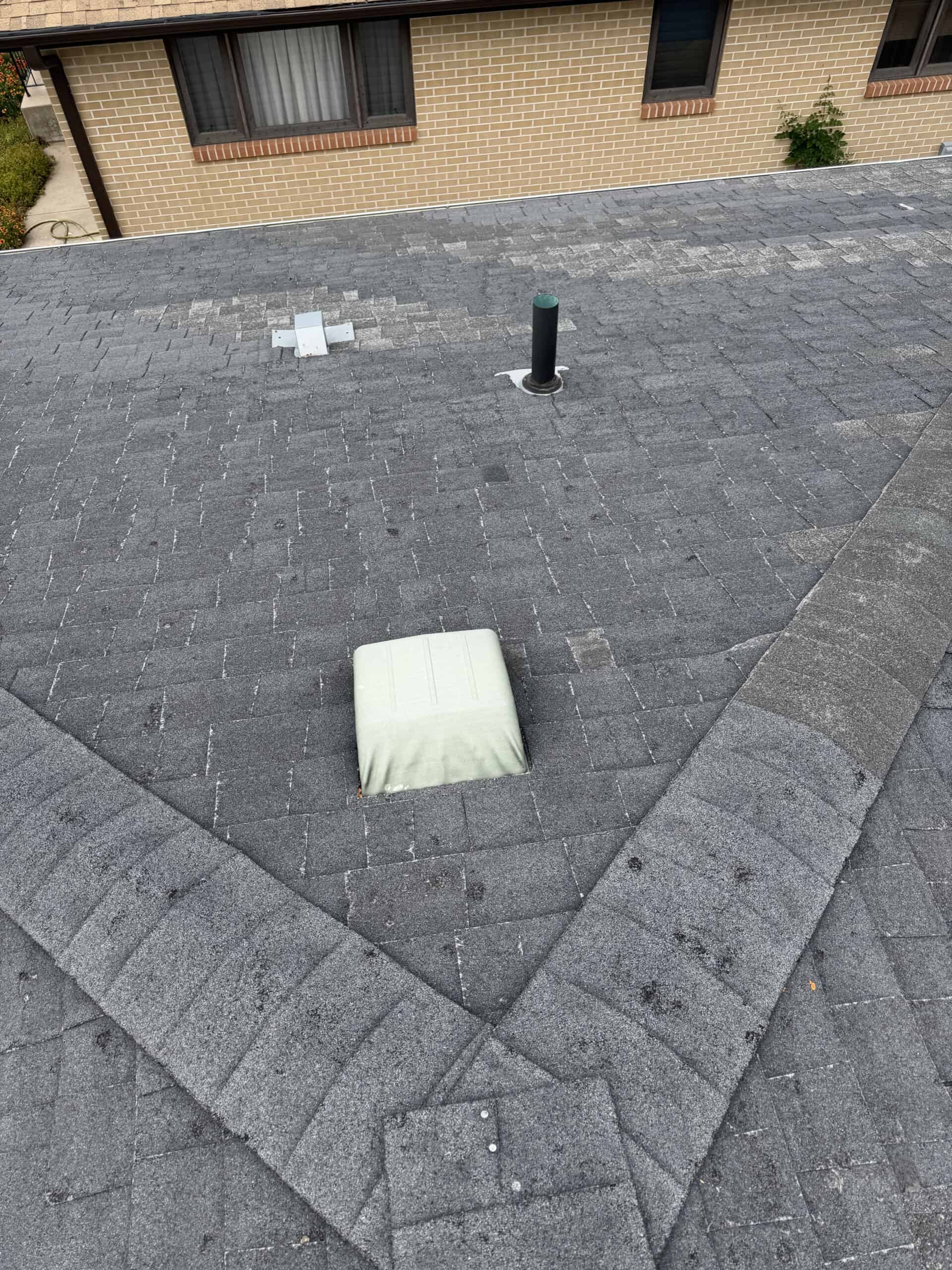 Roof vents and asphalt shingles inspected during an RTII roof inspection in Fort Morgan, Colorado