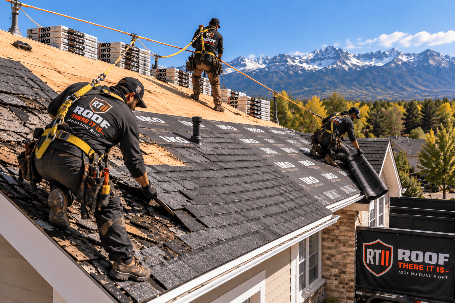 Roof replacement Colorado roofing crew installing new roof